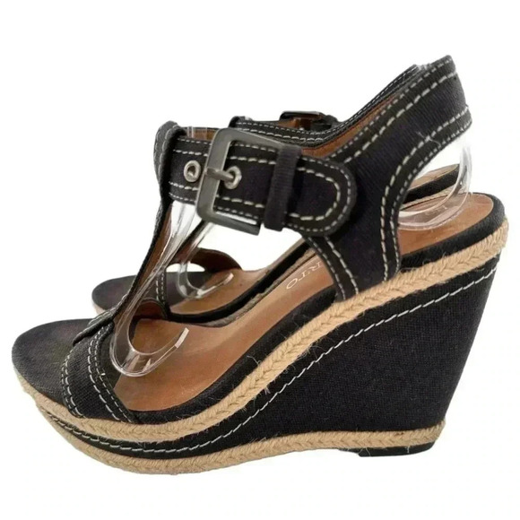 Franco Sarto womens sandals size 6 black canvas platform wedge Espadrilles - Picture 5 of 13